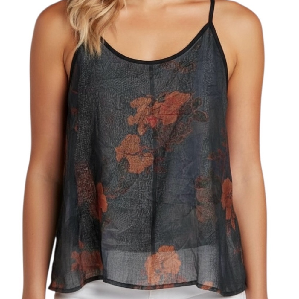 Womens Ramie Camisole Cami Floral Printed Strappy Slip Tops Blouse Tank Shirt